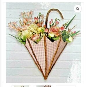 Bins Umbrella Easter Wall Hanging Pocket Basket Wicker Vine Cloth Checkered Pink